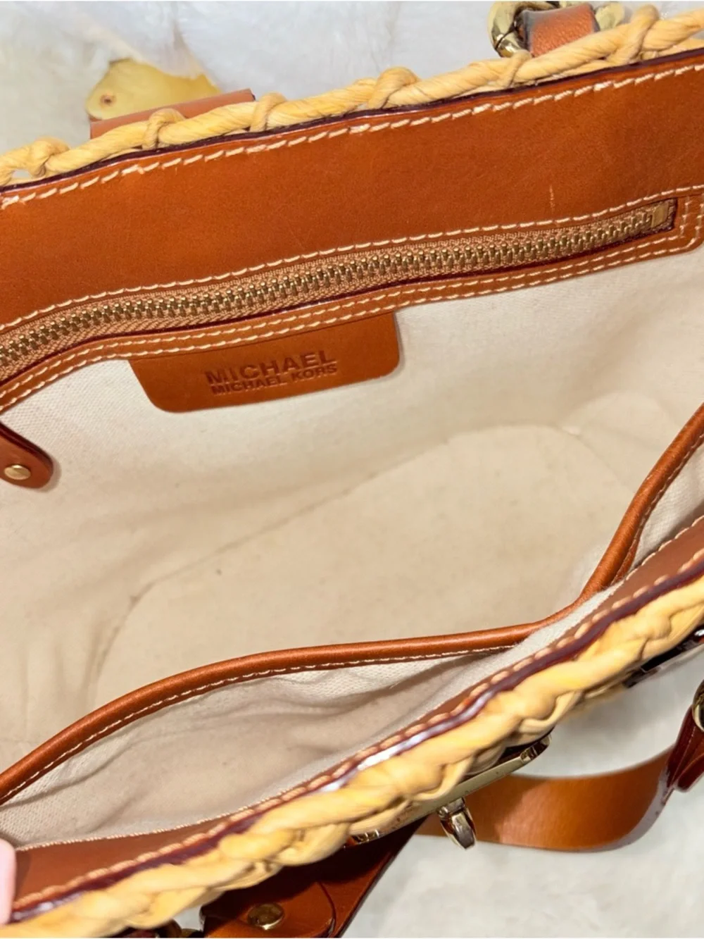 Michael Kors Brown Woven Straw Tote with Chestnut Leather Trim Santorini shopper - Picture 7 of 7